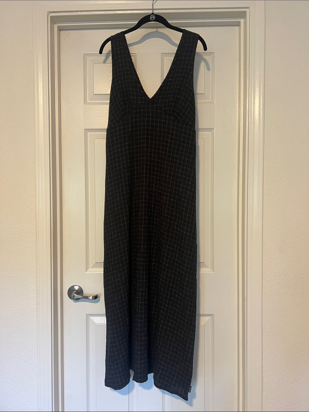 Afends Black Windowpane V-Neck Maxi Dress